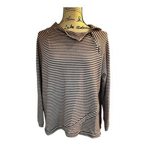 Striped Long Sleeve Top Mock Neck Side Zip Flattering Asymmetrical Hem Casual XL